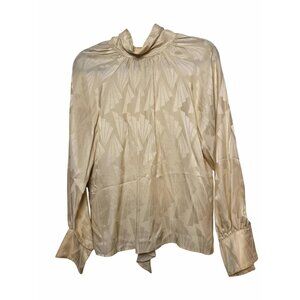Vintage Jerry Regenbogen Pure Silk Art Deco Blouse Cream Sz 6 Long Sleeve Secret
